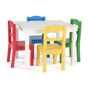 צנוע הצוות הפסגה אוסף ילדים עץ שולחן ו-4 כסאות להגדיר, White & העיקרי שולחן כיסא להגדיר עבור ילדים