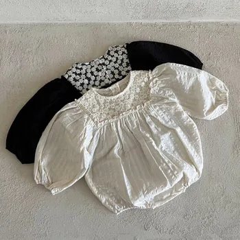 תינוק בגדי ילדים אוברול 0-24m בגד גוף לתינוק הנולד בנות אופנה פרח רקמה Crawlwear תחרה כותנה סרבל חתיכה אחת