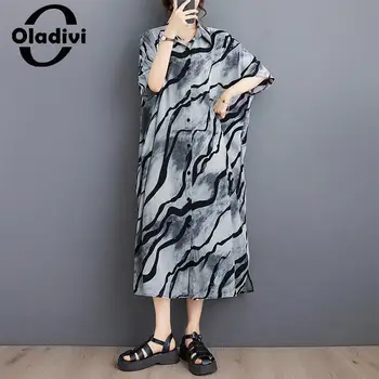 Oladivi גודל גדול אופנה הדפסה נשים מזדמנים חופשי שמלת החולצה הקיץ החדש מנופחים, שמלות נשיות Vestidio טוניקה החלוק 6XL 9872