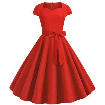 2023 אופנה ואלגנטי של הנשים רטרו שמלה אדומה, נשים בקפוצ ' ון עם שרוולים קצרים מסיבת שמלה ארוכה, גדול שולי שמלת קוקטייל