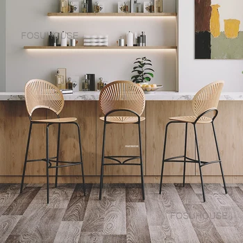 מודרני מעץ מלא בחזרה בר כיסא מטבח הביתה בר רהיטים נורדי מעצב פשוטה כסא בר יוקרתי משענת גב גבוהה בר כיסאות